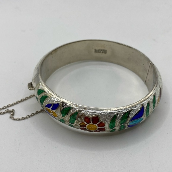 Jewelry - Bracelet Bangle Vintage Siam Enamel Decor Thailand 925 Sterling Silver /7.5”in